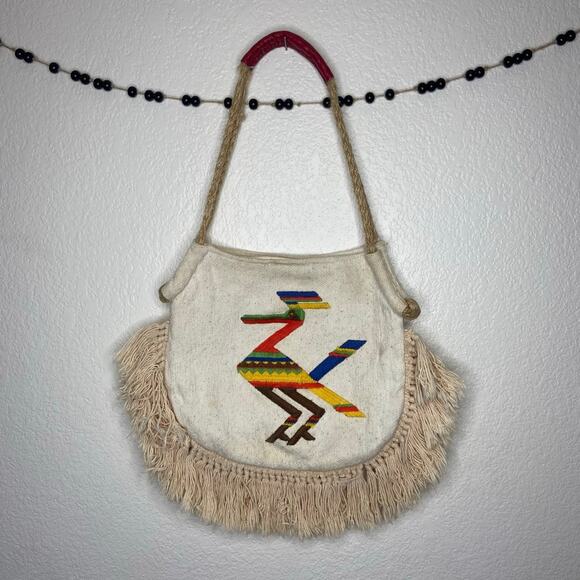 No brand Handbags - Boho Canvas Shoulder Bag w/ Fringe
